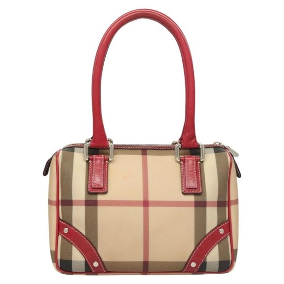 BURBERRY Nova Check Hand Bag PVC Beige Silver Auth 120678 - Picture 3 of 16